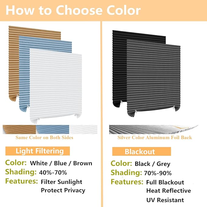 Window Blinds Cordless No Drill Cut to Size Clip On Stick On Self Adhesive Temporary Blinds Pleated Paper Blinds for Windows Doors Shades for Home Nursery Bedroom Kitchen Bathroom | Non-Woven, Light Filtering, Easy Install, Self Adhesive, Pleated Windo... - Image 4