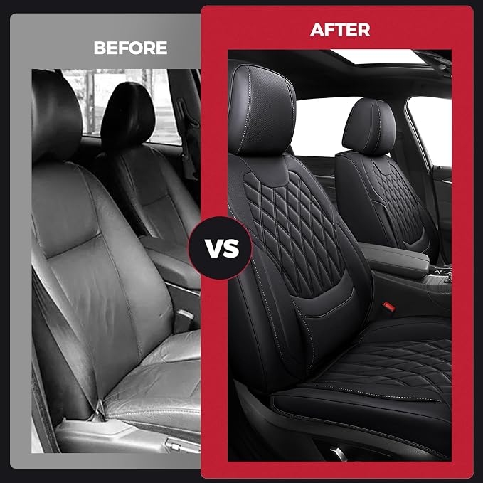 FREESOO Front Seat Covers Faux Leather Waterproof Universal Fit Black | faux leather front seat covers, breathable waterproof, lumbar support, universal fit sedans hatchbacks pickups - Image 6