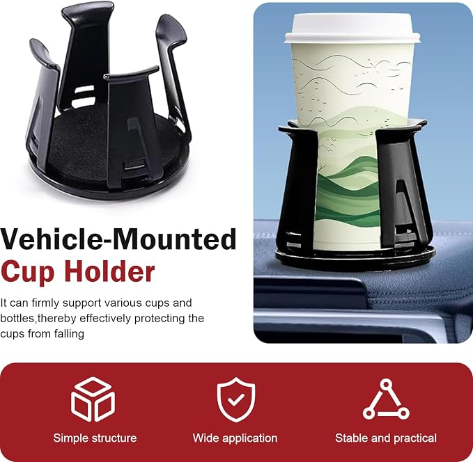 2PCS Car Cup Holder Insert, Auto Cup Holder Expander with Adaptive Clamping Arm, Self-Adhesive Adjustable Vehicle Cup Holders, Universal Expanding Drink Holders Adapter for Sedan, Truck, SUV - Image 5
