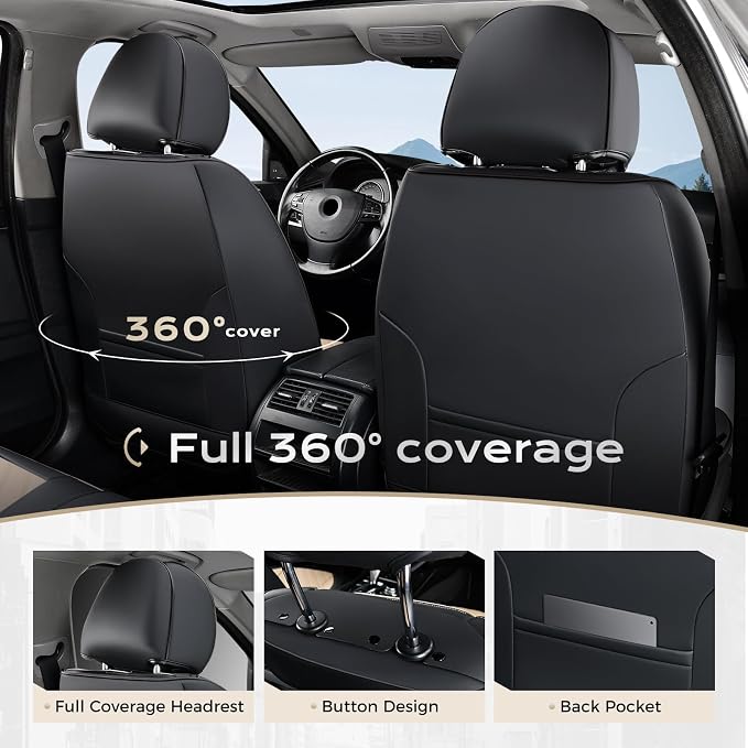 Coverado Car Seat Covers Full Set 5 Pieces, Luxury Nappa Leather Seat Covers Universal Fit Waterproof Non-Slip Breathable Front & Back Automotive Seat Protectors for Cars, SUVs, Trucks - Image 7