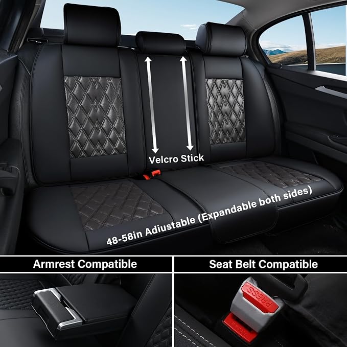 Coverado Car Seat Covers Full Set, 5 Seats Covers for Cars, Car Seat Covers Front Seats Back Seat Covers, Car Seat Protector Luxury Leathaire Waterproof Seat Cushions Universal Fit Most Cars Black - Image 4