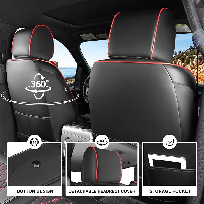 Seat Covers for Silverado/Sierra| Waterproof Leather Pickup Truck Custom Seatcovers Full Set for Chevy Silverado GMC Sierra 2014-2018 1500, 2015-2019 2500HD 3500HD Crew Double Extended Cab - Image 4