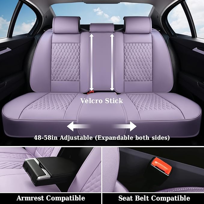 Coverado Rear Seat Covers, Leather Seat Cover for Car, Universal Waterproof Automotive Seat Cushion Protector for Most Cars Trucks SUV (Purple) - Image 2