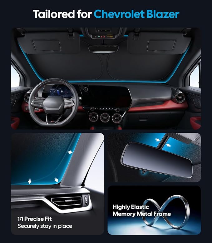 Wigoo for Chevrolet Blazer Windshield Sunshade, Custom Fit, Keeps Cool | Custom Fit, Cooling Tech Fabric, Foldable Heat-Blocking Sunshade with Storage Bag, for Chevrolet Blazer 2019-2026 Accessories - Image 4