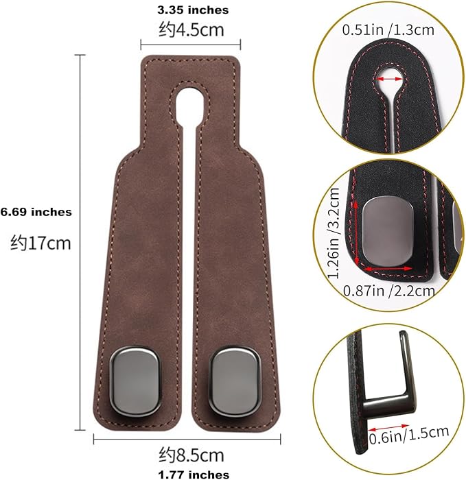 2026 car wallet hook, car headrest hook, double hook leather car seat hook, car seat headrest hook, car seat backrest storage hook, seat backrest storage hook (brown) - Image 2