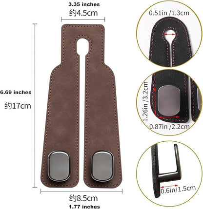 2026 car wallet hook, car headrest hook, double hook leather car seat hook, car seat headrest hook, car seat backrest storage hook, seat backrest storage hook (brown) - Image 2