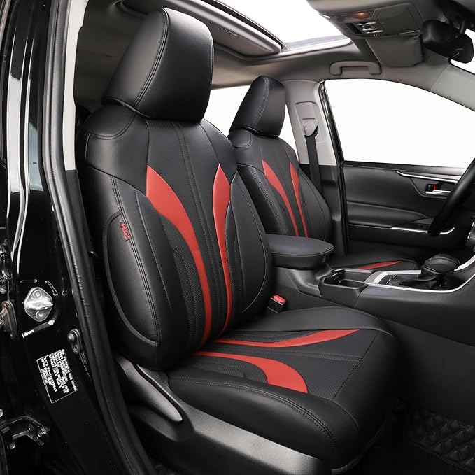 EKR Corolla Seat Covers Custom Fit for Toyota Corolla 2020 2021 2022 Hybird LE &2023 2024 2025 2026 Hybrid XLE,Leather Car Seat Cover Full Set-Faux Leather(Black +Burgundy) by EKR