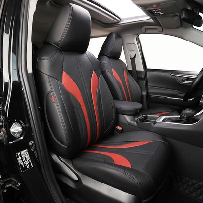 coverdream Full Set Leather Seat Covers for Toyota Corolla 2009-2013 Base,L,LE,XLE Sedan,Airbag Compatible,Waterproof Car Seat Protector,Fit Like A Glove(Black & Red-2) by Coverdream