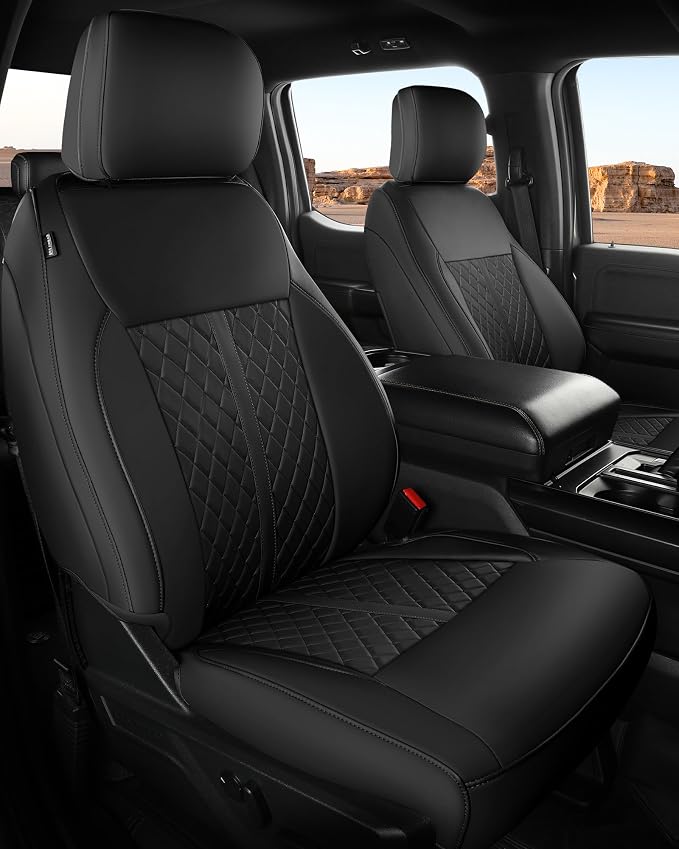RIDEPOSH for Ford F150 Leather Seat Covers, SuperCrew XL XLT 2021-2026 | Fits F250 F350 Super Duty Crew Cab 2023-2026, Custom Fit, Bucket Seat, Stain Resistant, Airbag Compatible, Easy-Clean by RIDEPOSH