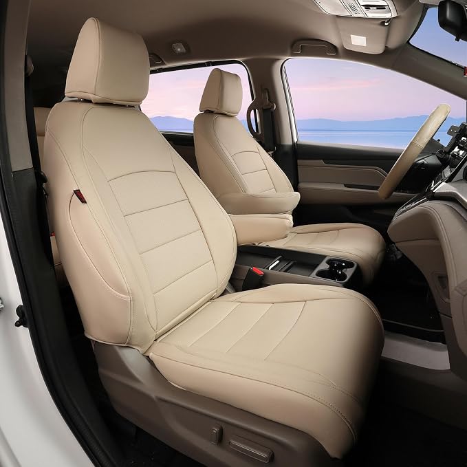 Full Set Car Seat Covers for Honda Odyssey 2005-2010,8-Seater,Faux Leather | for EX,EX-L,Touring,2nd Row 40/20/40 Split Seat,Waterproof Seat Protector,Fit Like A Glove(Beige) by Coverdream