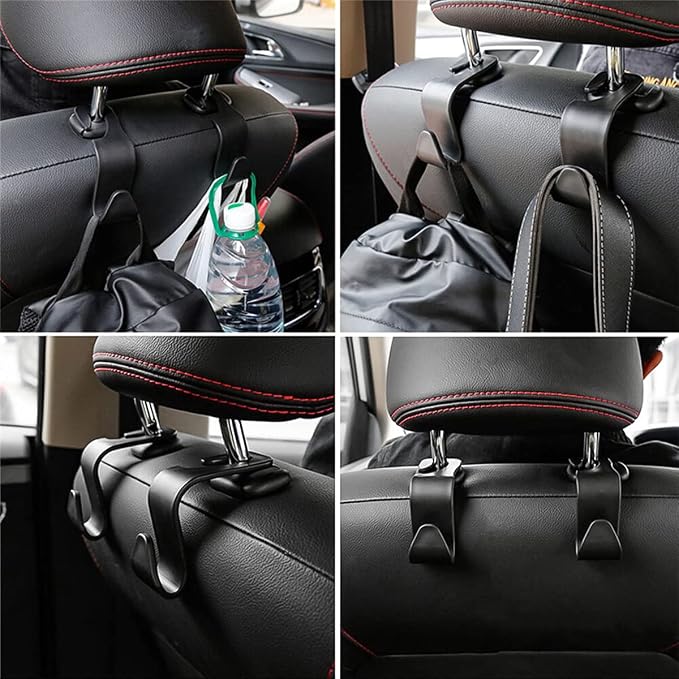 8sanlione 4PCS Car Back Seat Headrest Hooks, Storage Hanger, Black | 4.1x1.2 Inch, Universal fit, most cars/SUVs/trucks, plastic body, open clip, hidden mount, interior accessories - Image 7