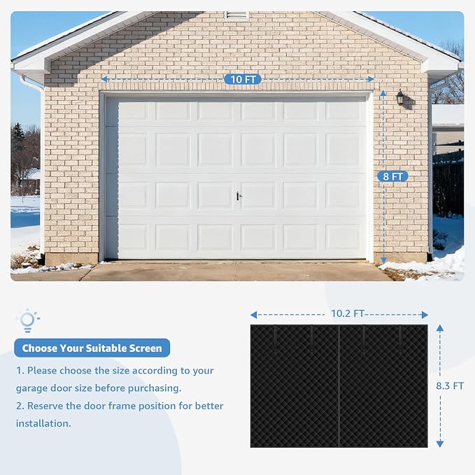 Garage Door Screen for Winter,Thermal Garage Door Insulation Kit, Magnetic Thermal Insulated Garage Cover Curtain, Garage Privacy Screen Blackout, Weatherproof Soundproof(10 x 8Ft) - Image 2