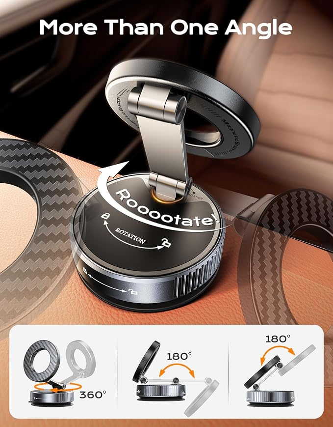 Viccux 2026 Upgraded Vacuum Magnetic Phone Holder for Car, 89LB Suction | 2400GF Strong Magnetic, 360° Adjustable Car Phone Holder for MagSafe, Dashboard Suction Cup Phone Mount for iPhone 17 16 15 - Image 4