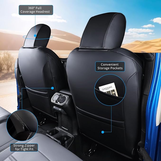 Custom Fit Car Seat Covers Full Set for 2020-2026 Jeep Gladiator | Premium Faux Leather, Waterproof, Scratch Resistant, Airbag Compatible, Not for Front Power Seats - Image 2