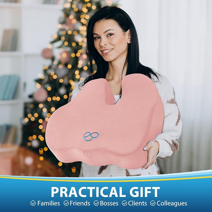 BlissTrends Thick Seat Cushion for Office Chair & Car Seat, XL, Pink | Memory Foam with Removable Cover, Ergonomic Tailbone & Sciatica Support for Pressure Relief and Long Sitting, 3.9" Thick - Image 6