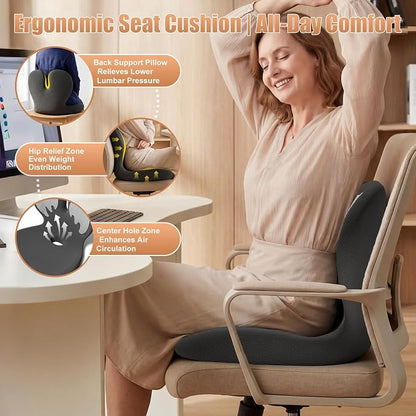 Thick Car Seat Cushion with Lumbar Support for Long Driving, Ergonomic Memory Foam Office Chair Cushion for Sciatica, Tailbone & Lower Back Relief, Ideal Gift for Drivers & Office Workers (White) - Image 5