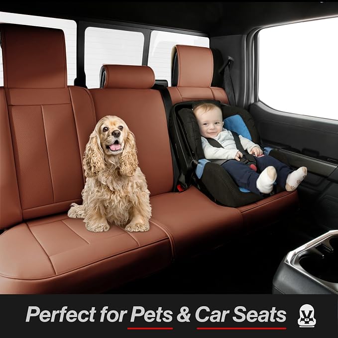 Coverland Custom SUV Car Seat Covers for 1998-2008 Subaru Forester | Premium Waterproof Faux Leather Non-Slip Memory Foam Airbag Compatible Custom Fit Interior Protector [Rear Seat-Camel Brown] - Image 5