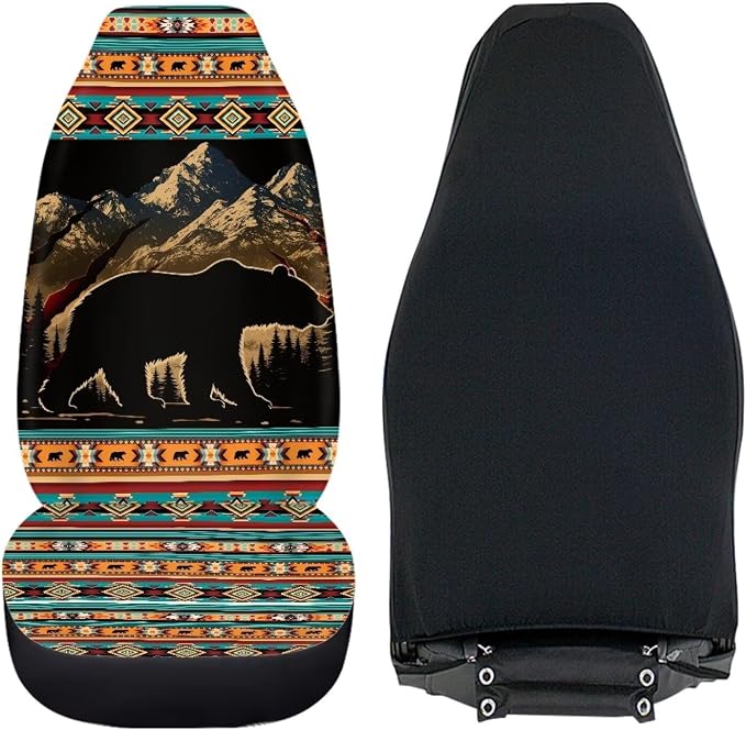Two Front Car Seat Covers Forest Bear Navajo Bear Automotive Car Interior Covers Vehicle Cushion Seat Cover Set Universal Fit for Cars Trucks and SUVs - Image 3