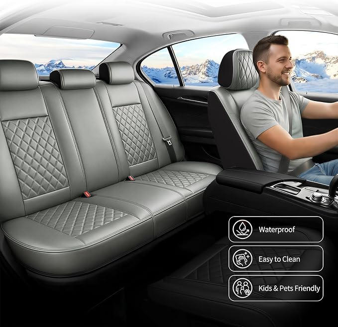 Fit Canyon Car Seat Covers for GMC Canyon 2015-2025 2026 - Luxury Leather, Anti-Slip, All-Weather Seat Cushions, Waterproof & Breathable, Airbag Compatible, Full 5-Seat Set (Gray) - Image 5