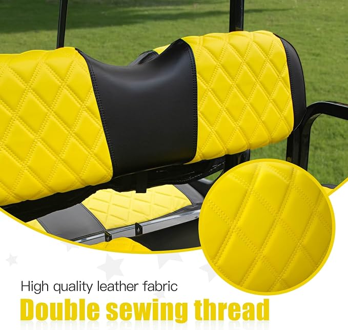 NOKINS Golf Cart Seat Covers Fits Aftermarket Standard Rear Seat Cushion | Fit for Club Car Precedent/DS/EZGO RXV/TXT/Yamaha Drive, No Stapler, Multiple Colors&Breathable (Yellow&Black) - Image 3