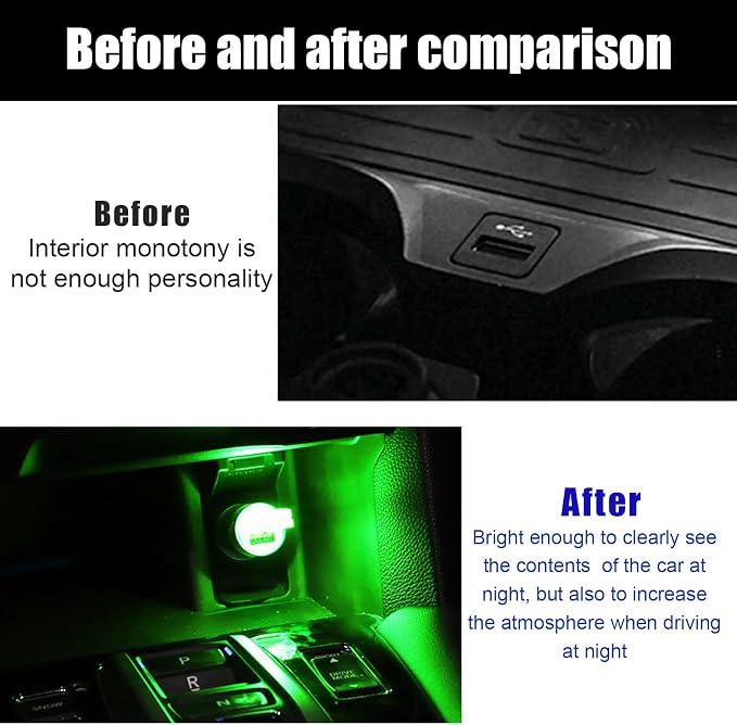 2 PCS USB LED Car Interior Atmosphere Lamp, Portable Mini LED Night Light, Plug-in USB Interface Trunk Ambient Lighting Kit, Universal Interior Car Accessories (Green) - Image 5