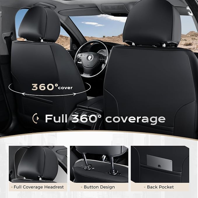 Coverado Car Seat Covers Full Set, Seat Covers for Cars, Car Seat Cover, Car Seat Protector, Leather Car Seat Cushion, Waterproof Car Seat Covers Front Seats and Back Fit for Most Cars(Purple&Black) - Image 3