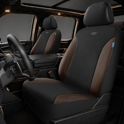 Skechers Work Seat Covers, Leather Car Seat Covers 5-Times Stronger Built-in Webbing, Oxford Fabric Front Seat Cover, Airbag Compatible, Automotive Comfort for Cars, Trucks, SUVs,Brown by Unknown