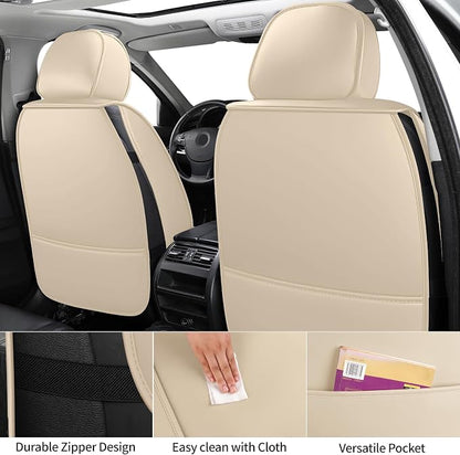 Light Beige Thick Nappa Leather Automotive Front Car Seat Covers Set of 2 | Univerasal Fit,Lumbar Support,3D Contoured,Waterproof,for most Suvs Trucks Sedans - Image 6