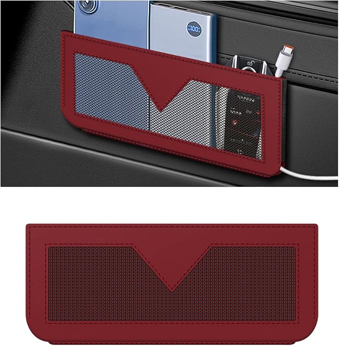 Car Seat Side Pocket Organizer, PU Leather Multifunctional Small Vehicle Console Side Storage Pouch, Automotive Gap Filler Bag for Cell Phone Sunglasses, Universal for SUV RV Truck (Wine Red) by Norkmdi