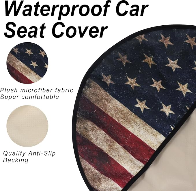 Sweat Towel Car Seat Cover Protector Front Seats for Gym Workout, Running, Swimming, Beach and Hiking, Waterproof Universal Seat Cover for Car, Trucks, Van & SUV (2, American Flag, Front) - Image 4