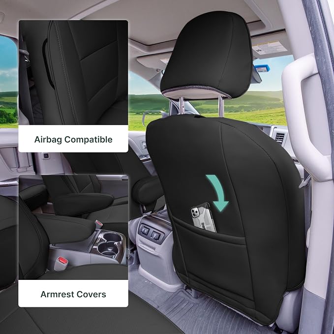 FH Group Custom Fit Car Seat Covers Specifically Made for 2011-2020 Toyota Sienna 7 Passenger, Car Seat Cover Full Set, Automotive Seat Covers in Black Faux Leather, Waterproof and Washable - Image 3