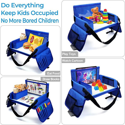 Travel Tray for Kids, Carseat Table Tray for Road Trip Activities, Toddler Lap Desk Organizer for Airplane - Blue - Image 6