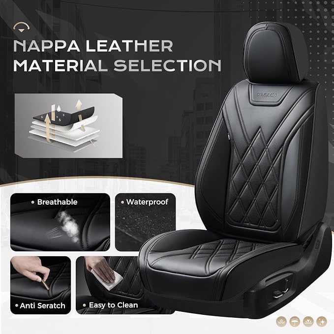 Coverado Car Seat Covers, Front Covers for Cars, Car Seat Cover Front Seats, Automotive Seat Cover, Waterproof, Leather Car Seat Cushion, Universal Interior Seat Protectors for Most Cars Black - Image 2