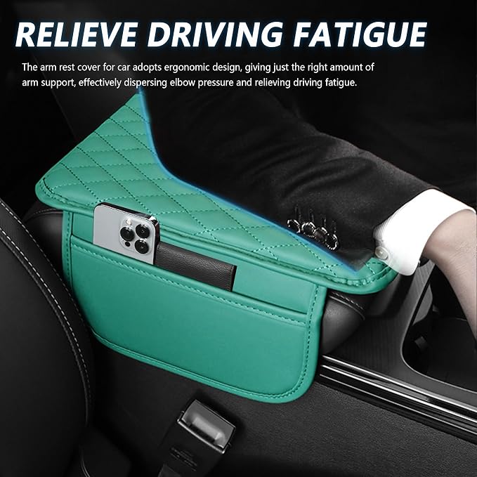 Stacool Upgraded Car Center Console Cover,Microfiber Leather Car Armrest Cover Cushion with 2 Storage Bags,Universal Car Armrest Storage Box (Turquoise) - Image 4