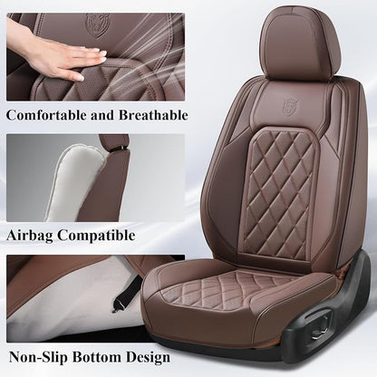 Coverado Front Seat Covers, Car Seat Covers Front Seats, Luxury Faux Leather Seat Covers for Cars, Car Seat Protector Waterproof, Automotive Driver Seat Cover Universal Fit for Most Cars, Brown - Image 9