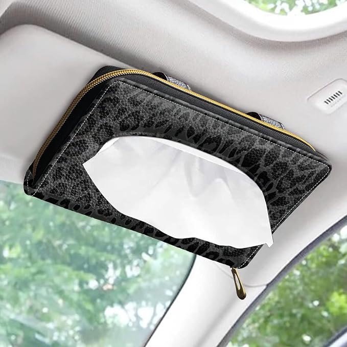 Biyejit Black Leopard Print 2 Packs Car Tissue Holder, Premium Sun Visor Napkin Case, Hanging Car Accessories Used to Organize Paper Towels and Storage Small Items - Image 2