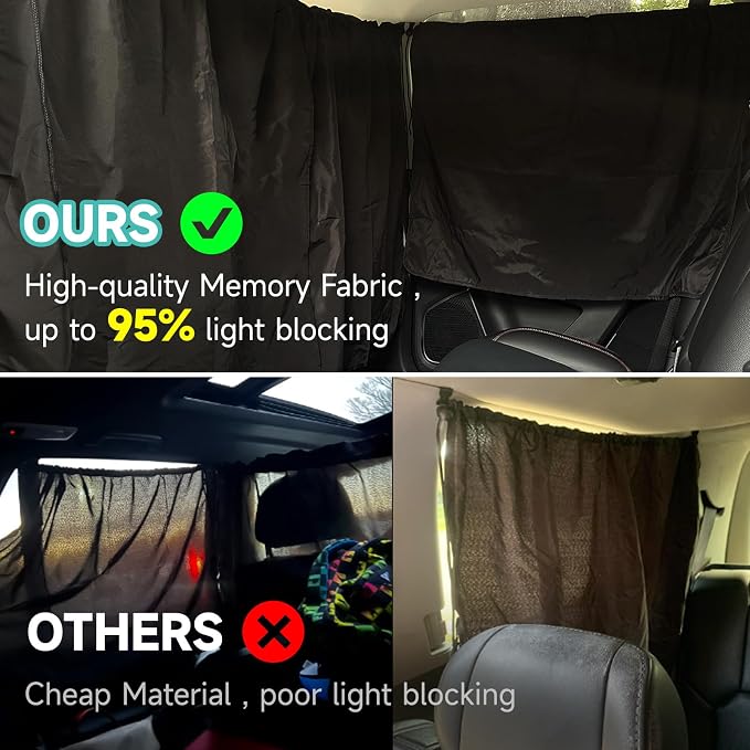 4 Pcs Medium Upgrade Double Layer Thickened Car Curtains Set, 98% Light Blocking Car Window Shades Covers, Include 2 Side Window Covers, 1 Divider Curtain & 1 Storage Bag, Sedan SUV Accessories - Image 3