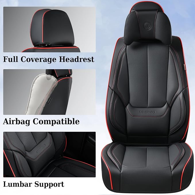 Coverado Car Seat Covers, Seat Covers for Cars, Waterproof Leather Auto Seat Protectors, Leather Car Seat Cushion, Car Interiors Accessories Universal Fit for Most Cars - Image 4