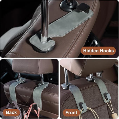 CoBak Headrest Hooks for Car - Universal Premium Stitched Leather and Aluminum-Magnesium Alloy Single Car Seat Back Storage Hook for Purses, Handbags, Bags (2 Pack),Gray - Image 5