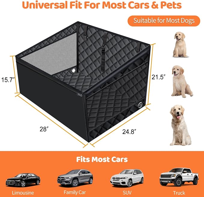 URPOWER Hard Bottom Dog Car Seat for Back Seat, Waterproof Hammock | Passenger-Friendly, Child Seat Compatible, 3-Sided Hard Boards, 200 lbs Support, 40% More Space, Waterproof, Mesh Window - Image 6