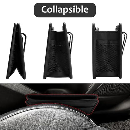 Accmor Collapsible Car Trash Can, Leather Vehicle Garbage Organizer Bin Holder with One Roll Trash Bag, Foldable Hanging Mini Cars Storage Bag Container for Auto, SUV (Black) - Image 5