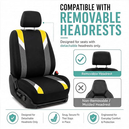 FH Group Front Set Cloth Car Seat Covers for Low Back Car Seats with Removable Headrest, Universal Fit, Airbag Compatible Car Seat Cover for SUV, Sedan, Van, Yellow - Image 2