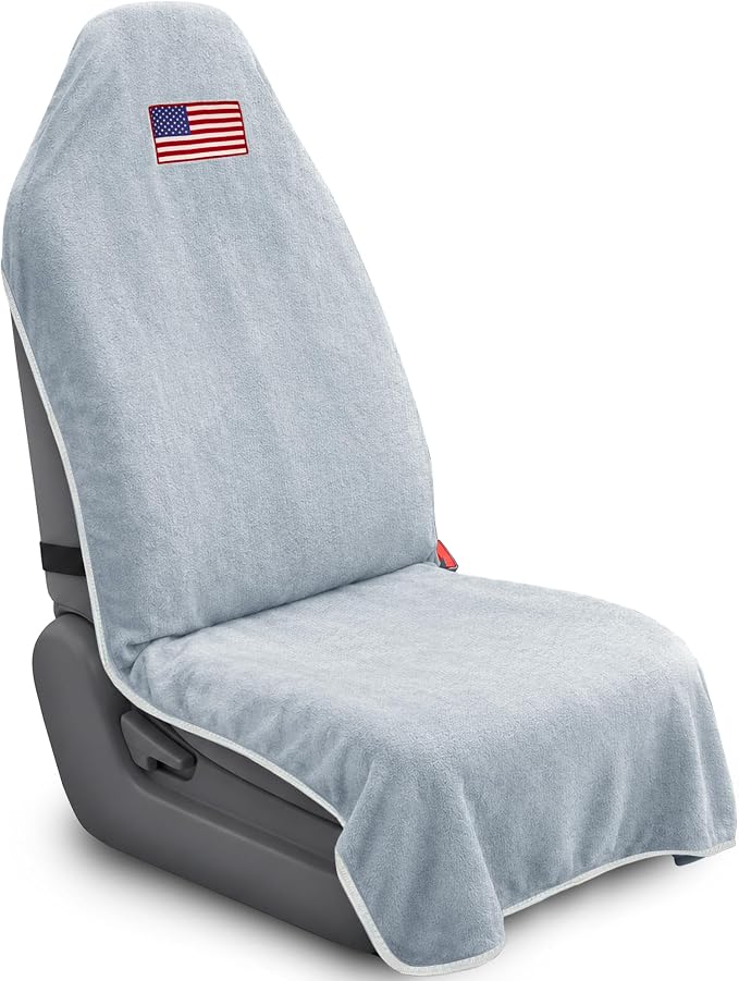 Car Seat Towel Cover, Sweat-Proof & Absorbent Microfiber Seat Protector for Gym, Workout & Beach, Universal Fit for Most Cars, SUVs & Trucks, 59"x29", Silver Gray Flag (1 Pc) by Corthena