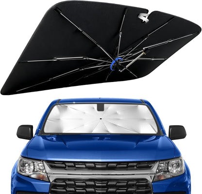 Windshield Sun Shade for Chevy Colorado 2015-2022 with 360° Rotating Shaft | Custom Fit Umbrella Sunshade for UV Blocking, Interior Heat Protection, Easy Storage, UPF 50+ Cool Windshield Cover by Lonyaqui