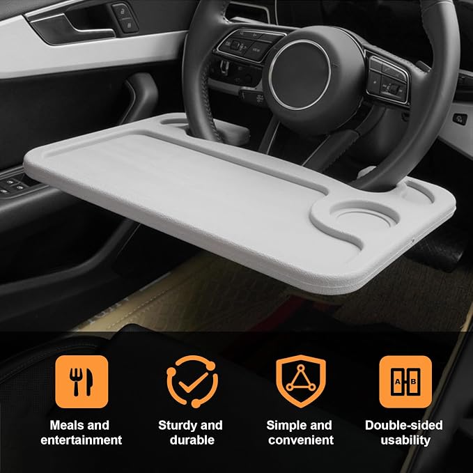 Dickno Car Steering Wheel Desk, Multipurpose Auto Steering Wheel Tray with Drink Holder, Steering Wheel Food Tray for Eating, Universal Vehicle Travel Accessories for Constant Travelers (Gray) - Image 4