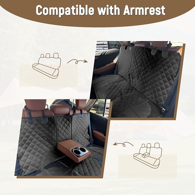Dog Car Seat Cover for Back Seat, Heavy Duty Nonslip Car Seat Protector for Child Car Seat, Waterproof Bench Seat Cover for Dogs and Kids, Compatible with Armrest, Fits Sedan (Black) - Image 8