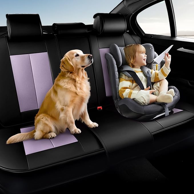 Coverado Rear Seat Covers for Cars, Waterproof Car Seat Covers Back Seat Cover, Faux Leather Seat Covers Automotive Seat Covers Seat Cushion Protector Universal Fit for Most Cars, Black&Purple - Image 5