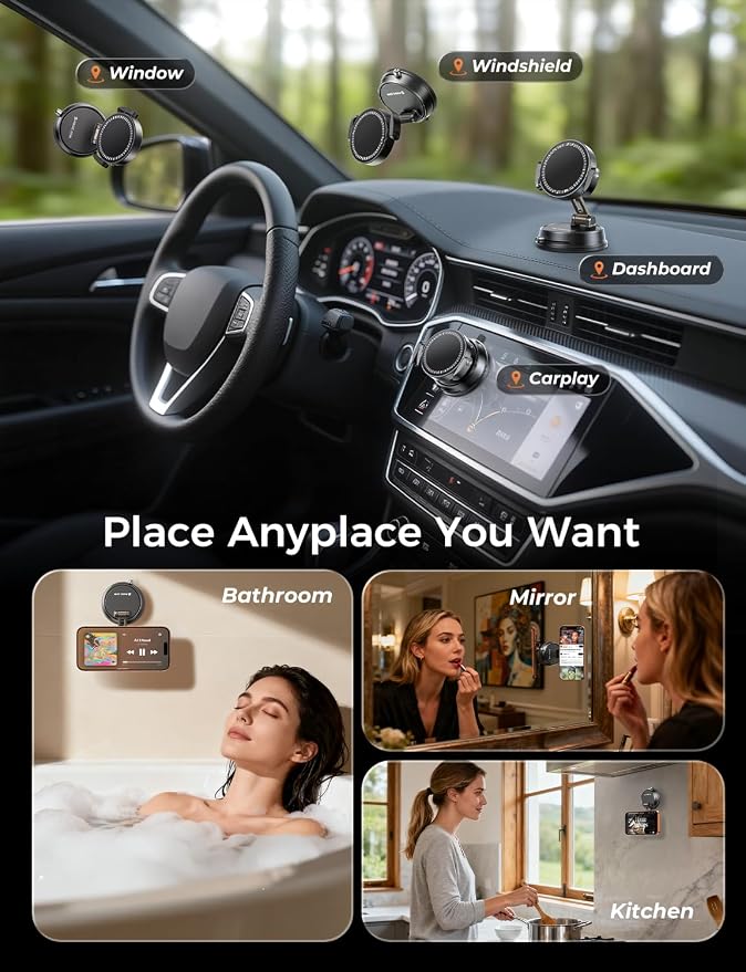 MAGIC JOHN for Magsafe Car Mount, Magnetic Phone Holder for Car | 360° Rotatable, Powerful Magnetic, Reusable Suction Base, Hands-Free Driving for All Smartphones, Simple Install - Image 9