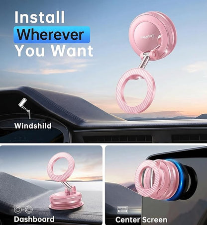 Coolpow【Newest Vacuum Magnetic Phone Holder for Car Phone Holder Mount【Movable Vacuum Suction】 Magsafe Car Mount Cell Phone Holders for Your Car Accessories for Women Men for iPhone 17 16-Light Pink - Image 2