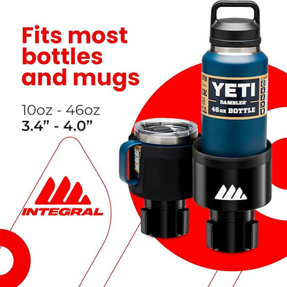 Integral Ultimate Car Cup Holder Expander with Adjustable Base & Organizer | Fits Yeti 14/24/36/46oz, Hydro Flask 32/40oz, Ramblers, mugs & 3.4-4.0in bottles, rubber-tab adjustable base - Image 2